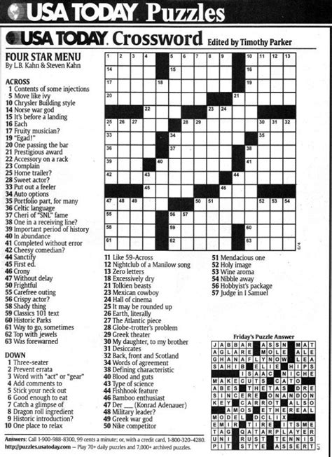 Puzzle solutions for Sunday, Oct. . Answers for usa today crossword puzzle
